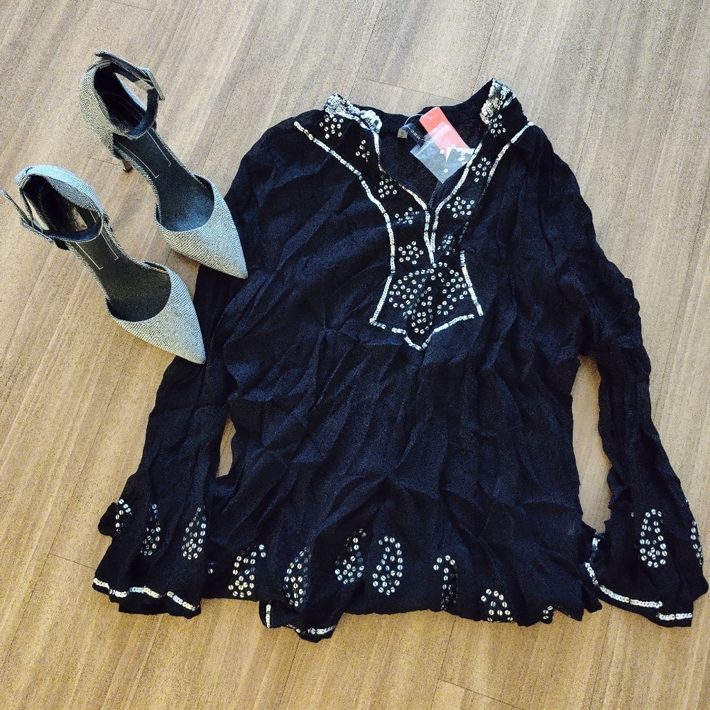 Woman's BLACK Sheer Sequence Top